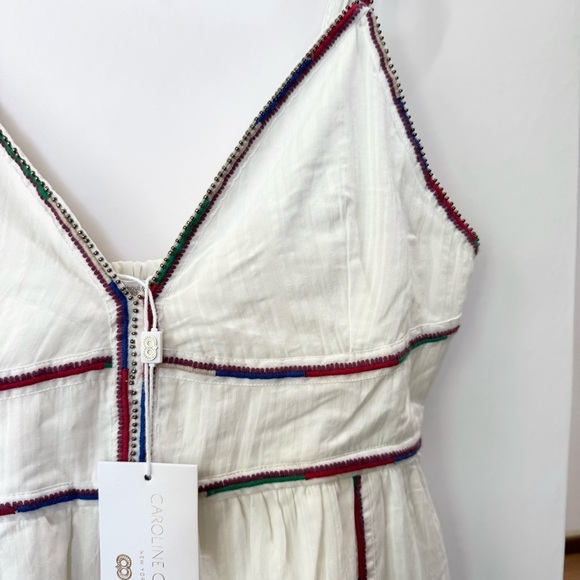 NWT Caroline Constas Maxi Dress Cotton Beaded Embroidered Tiered White Small - Picture 6 of 8